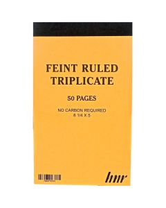 HNR Triplicate Feint Ruled Book  8 1/4 x 5  No Carbon Required NCR