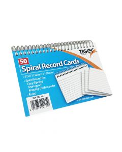 TIGER Record Card Spiral Ruled 6 x 4 inches 302161 (50shts)