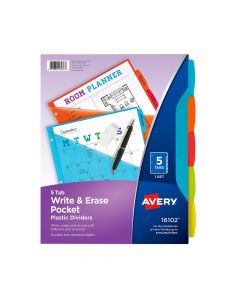 Avery Dividers Plastic Write and Erase Set of 5-Tab   16102 per set