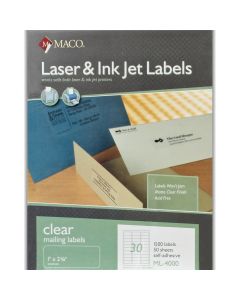 Maco Laser Label   1 in x 2 5/8 in  Clear     ML-4000