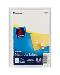 Avery Label Laser/Inkjet Print/Write  Diameter 1 in  White     5410