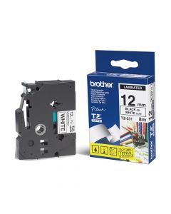 Brother P-Touch 1/2 in  White Tape  Black Print  TZe-231