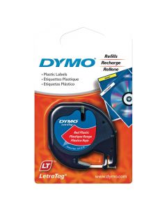 Dymo LetraTag Plastic Tape  1/2 in x 13 ft  Red       91333