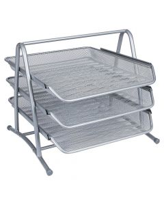 Q-Connect Letter Tray  3-Tier  Silver Mesh   KF00822