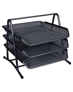 Q-Connect Letter Tray  3-Tier  Black Mesh   KF00823