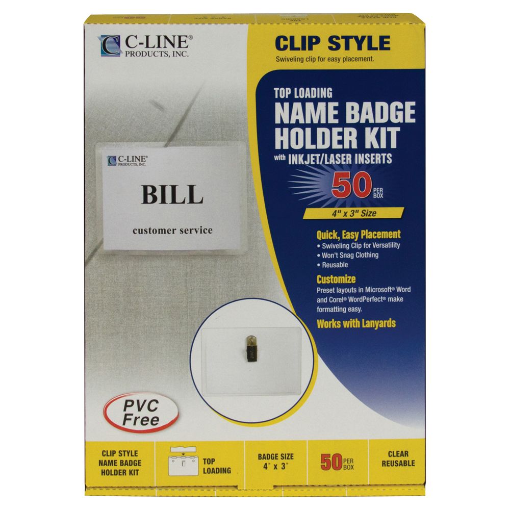 C-Line Clip Style Name Badge Holder Kit 4 in x 3 in  95543  per badge holder