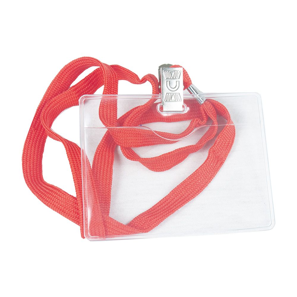 Forofis Name Badge 3 1/2 x 2 1/4  with Red lanyard and revolving clip 91636