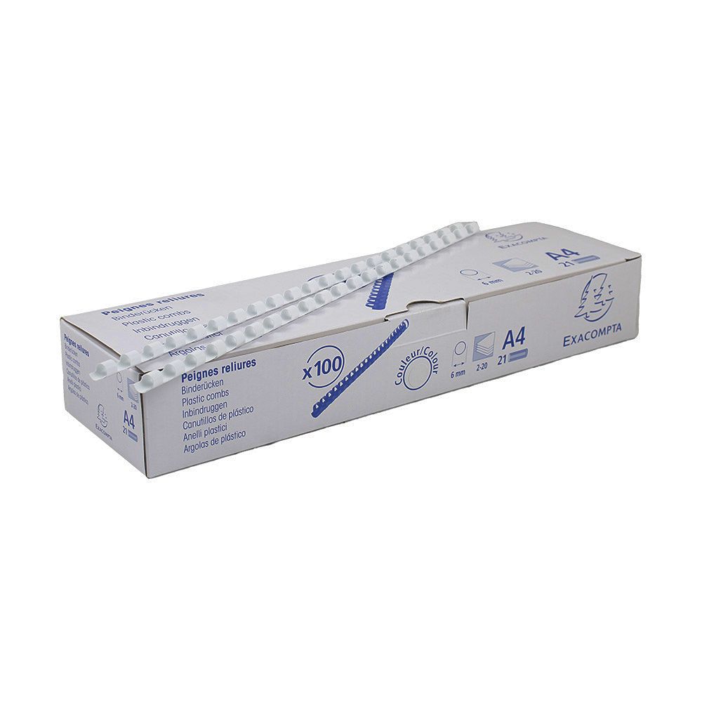 Exacompta Binding Comb White 6mm (1/4 in) A4 75100E per comb