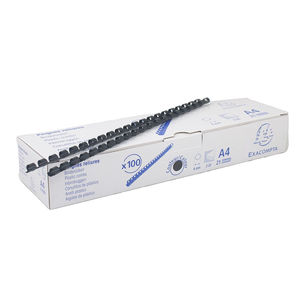 Exacompta Binding Comb Black 6mm (1/4 in) A4   75101E per comb