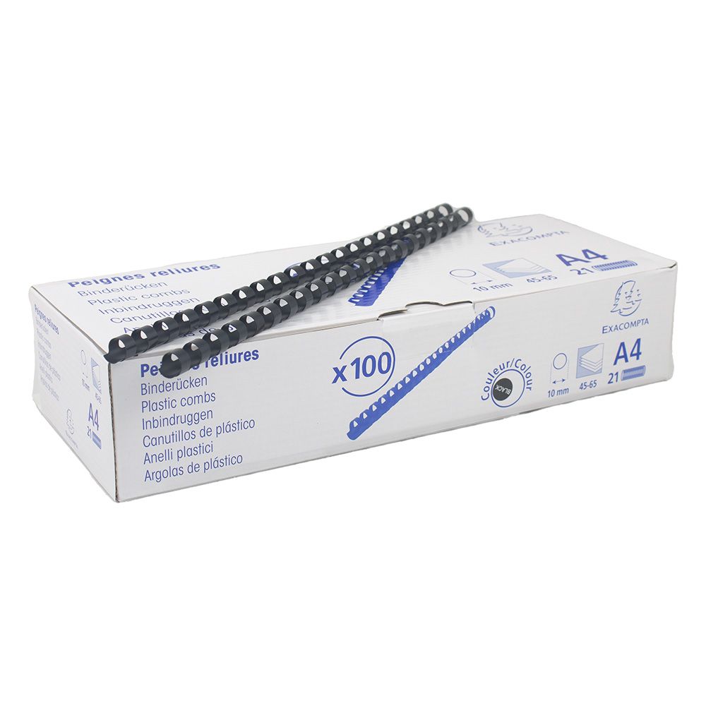 Exacompta Binding Comb Black 10mm (3/8 in) A4  75301E per comb