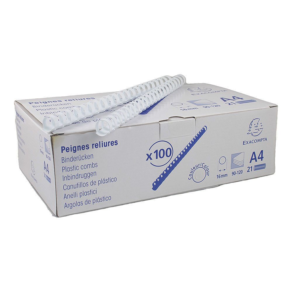 Exacompta Binding Comb White 16mm (5/8 in) A4  75500E per comb