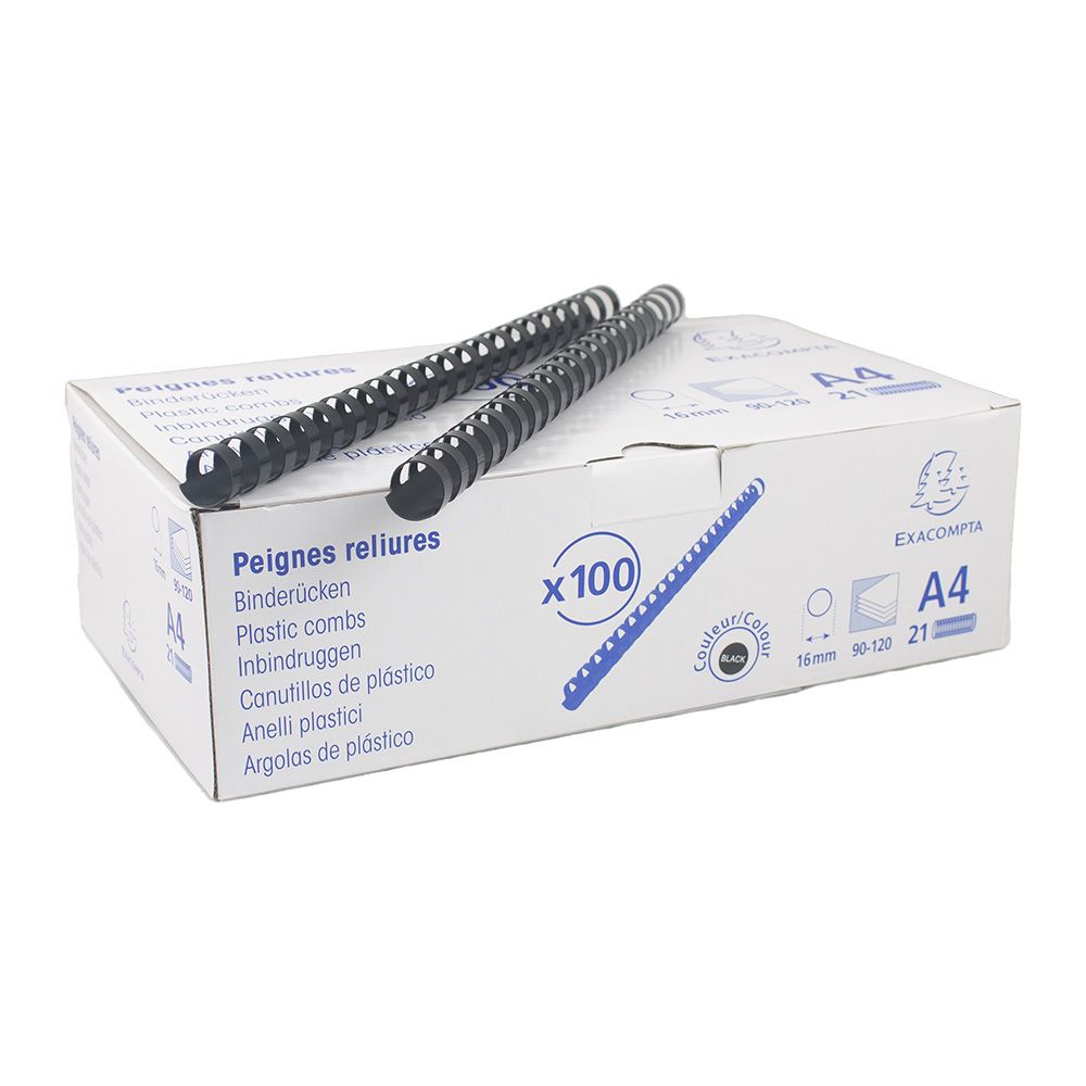 Exacompta Binding Comb Black 16mm (5/8 in) A4  75501E per comb