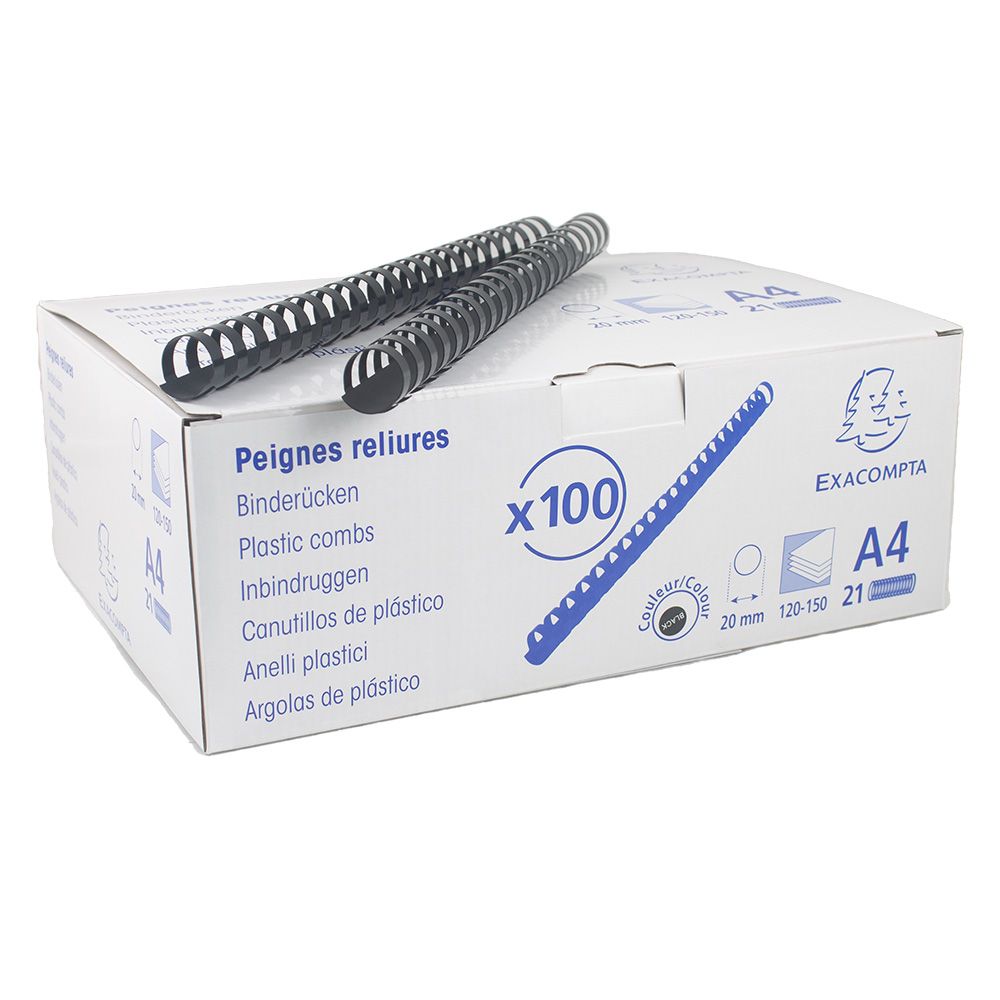 Exacompta Binding Comb Black 20mm (3/4 in) A4  75601E per comb