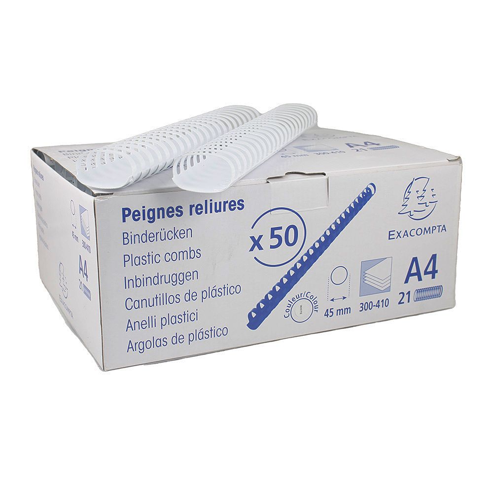 Exacompta Binding Comb White 45mm (1.77in) A4  75900E per comb