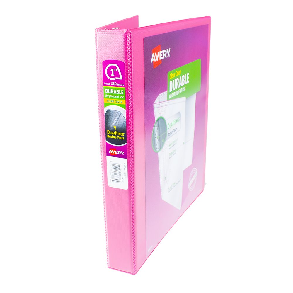 Avery Durable 3Ring Binder 1in View with Slant Ring  Pink  17830