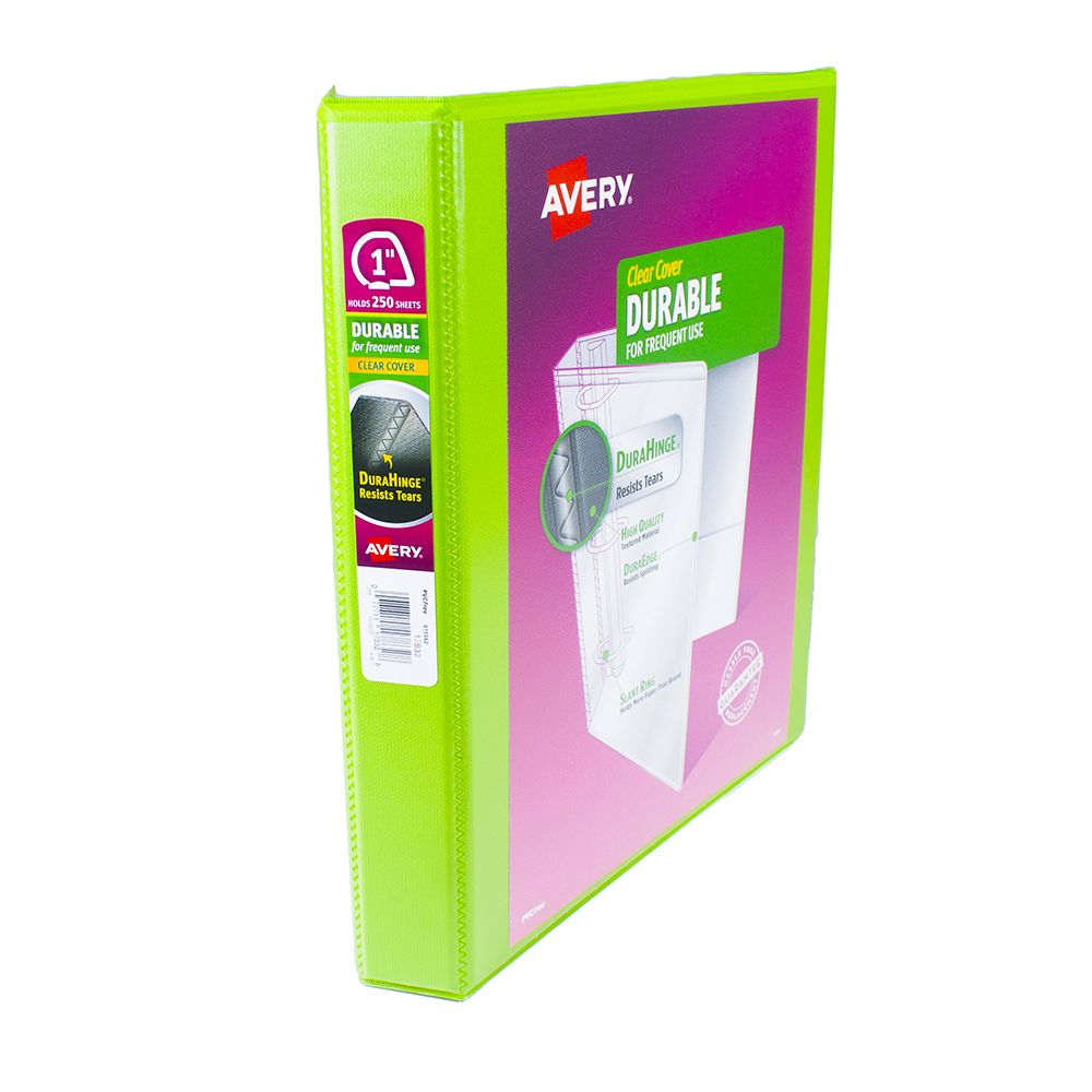 Avery Durable 3Ring Binder 1in View with Slant Ring  Green  17832