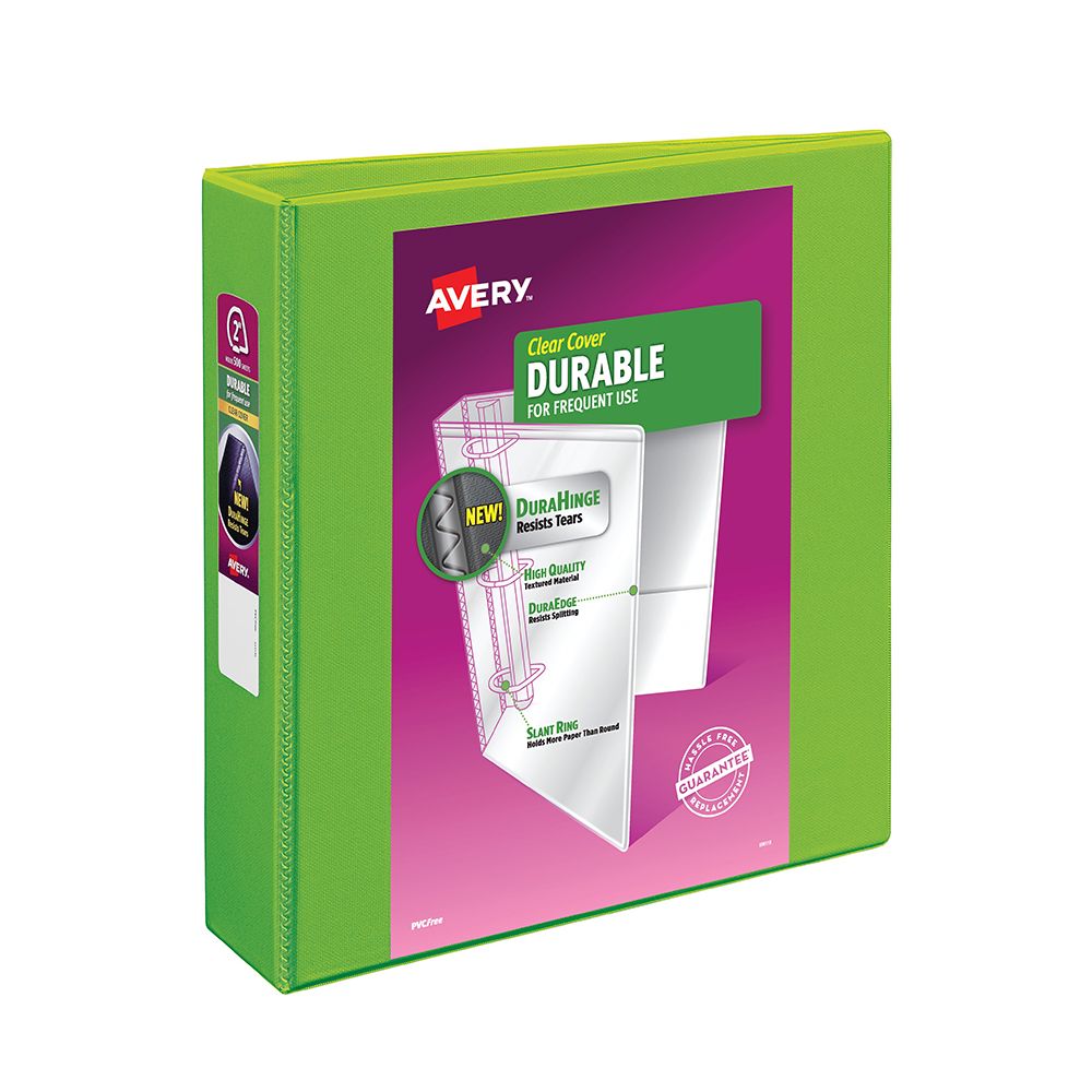 Avery Durable 3Ring Binder 2in View with Slant Ring  Green  17838