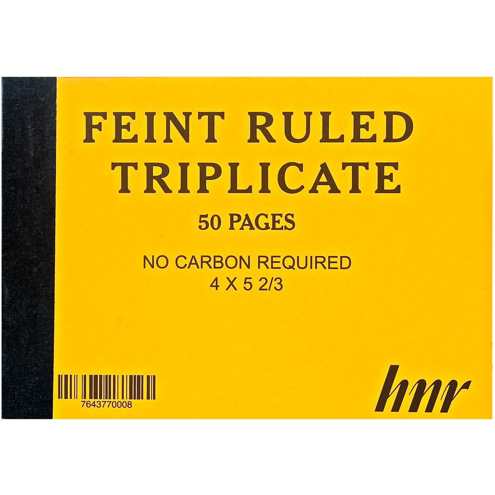 HNR Book Feint Ruled Triplicate 4 x 5 2/3 No Carbon Required