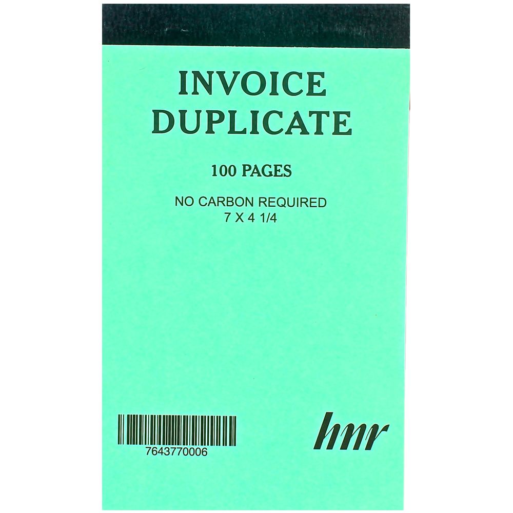 HNR Duplicate Invoice Book 7 x 4 1/4  No Carbon Required NCR