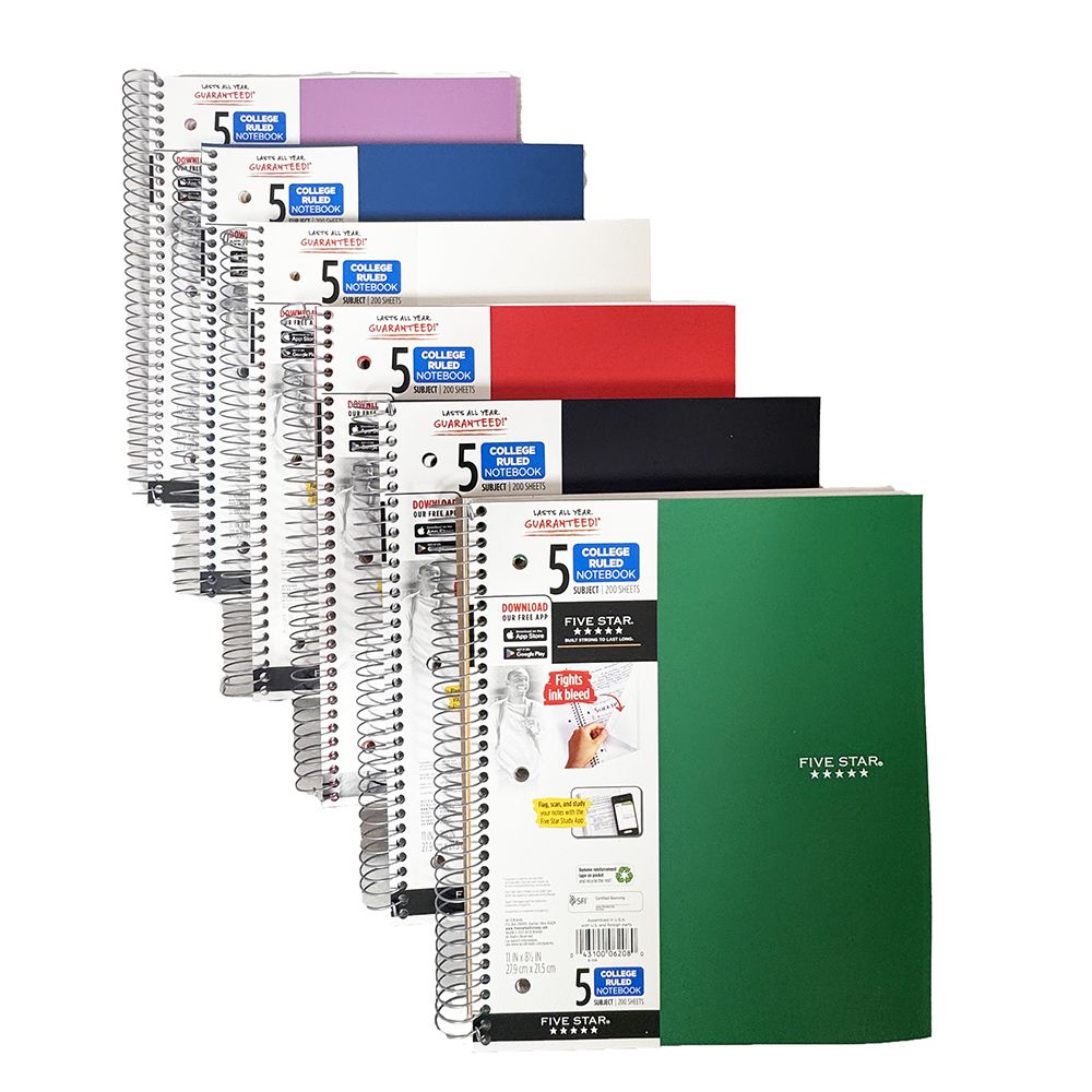 Mead 5Star 5Subject Notebook 200sht College Ruled 06208