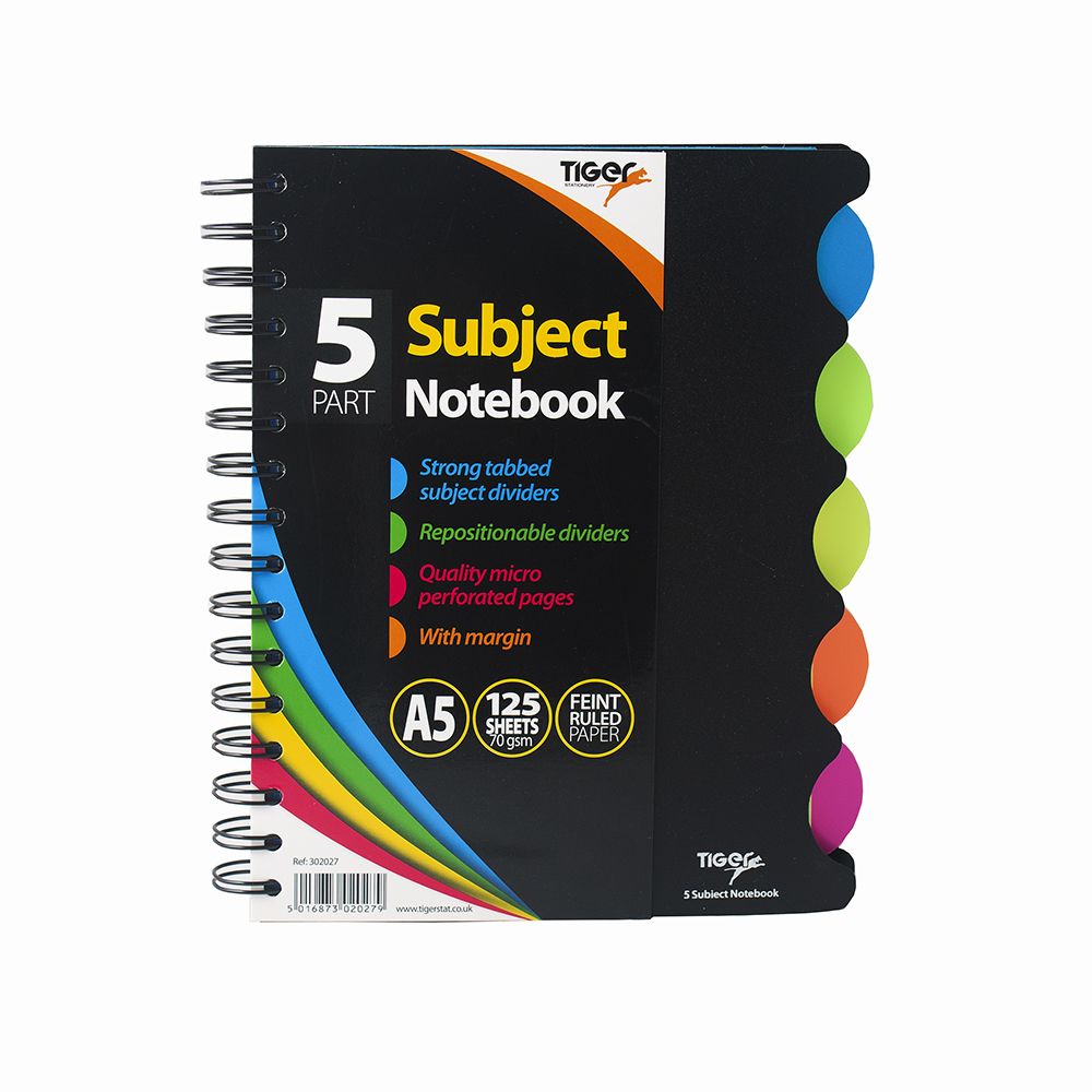 Tiger Notebook 5-Subject A5 W/tabs (5.8in x 8.3in)  302027