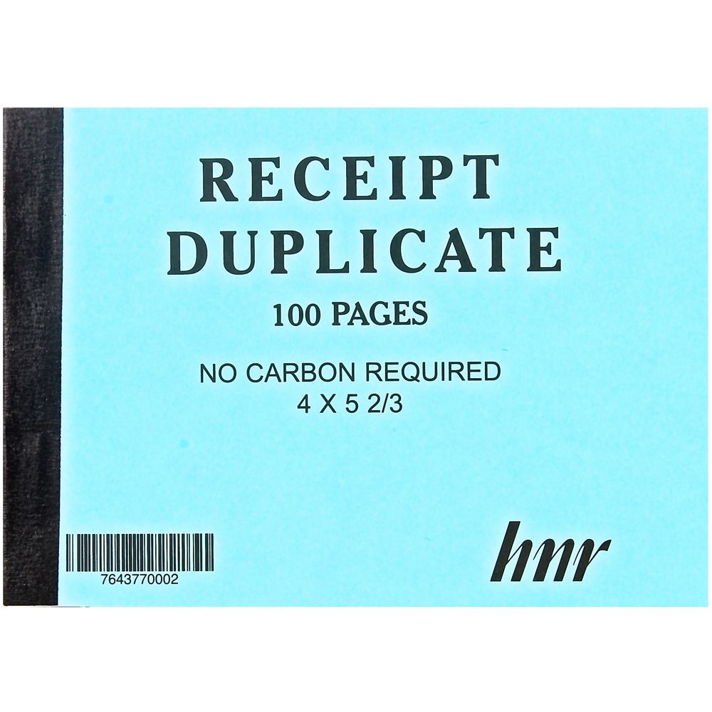HNR Duplicate Receipt Book  4 x 5 2/3  No Carbon Required NCR