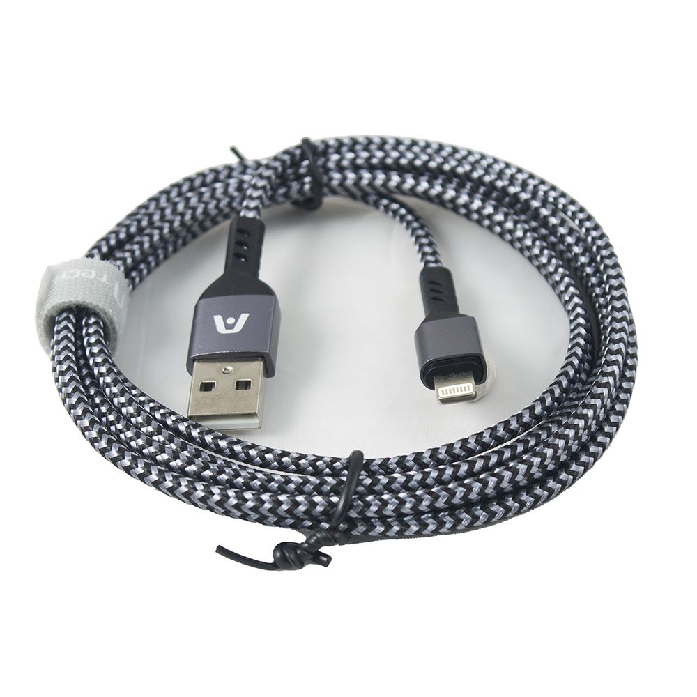 Argom Charge and Sync Lightning Cable 2.4A 2.0 USB 6ft Black Nylon A00511