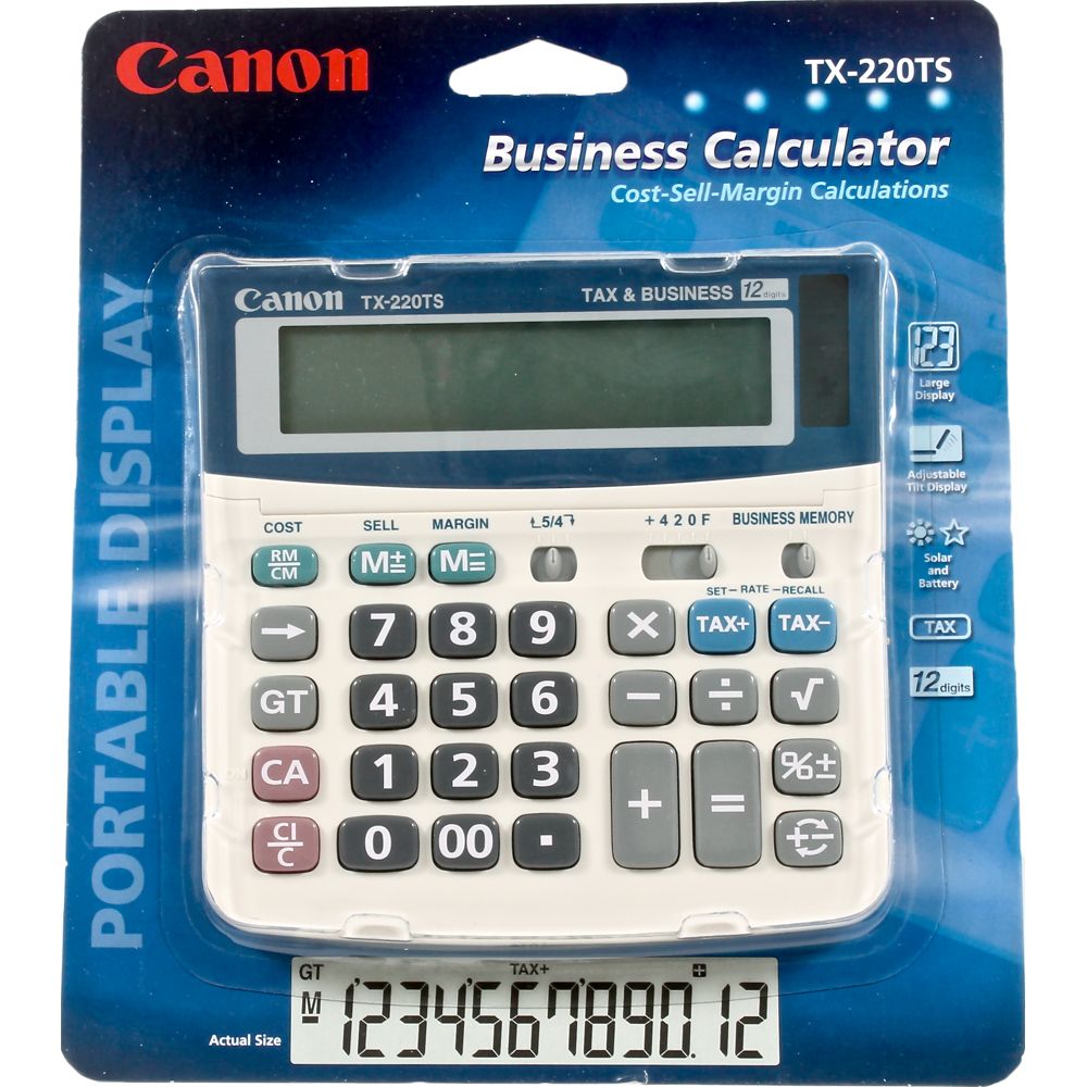 Canon Desk Calculator  12-Digit White TX-220TSII