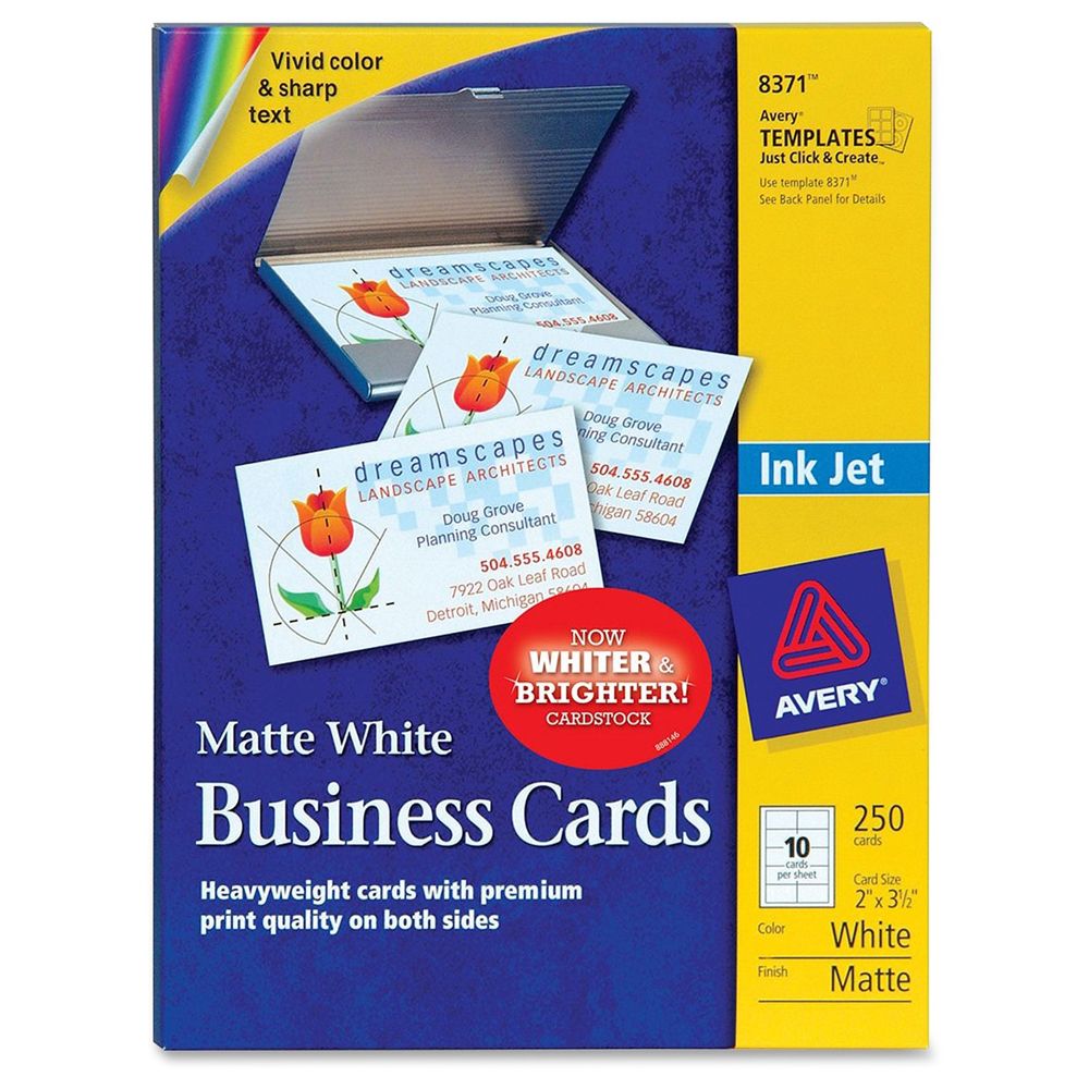 Avery Business Card for Inkjet Printers White   2 in x 3 1/2 in    8371