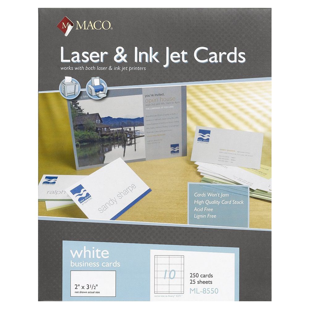 Maco Business Card for Laser Printers White   2 in x 3 1/2 in    ML-8550