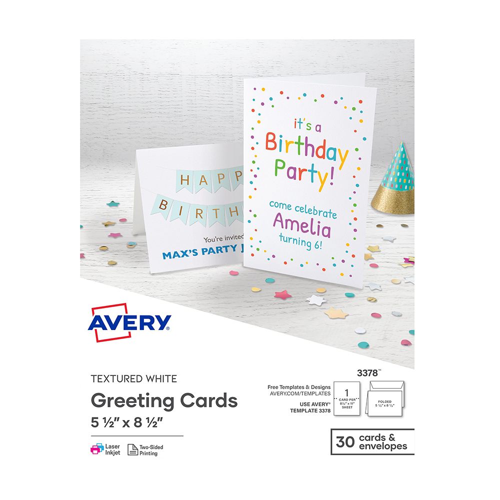 Avery Greeting Card Half Fold White Textured w/Envelopes 3378