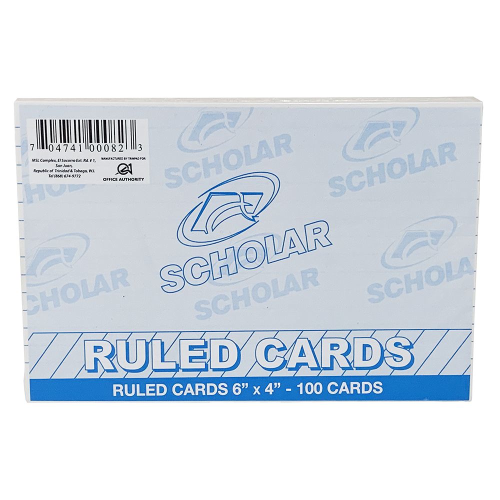 Scholar Ruled Index Card  6 x 4 (2-Sided Ruled) ea-pk/100