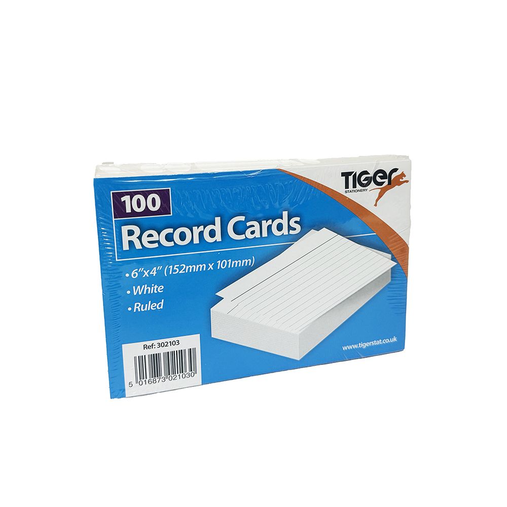 Tiger Record Card Ruled 6 x 4 (100pk)  302103
