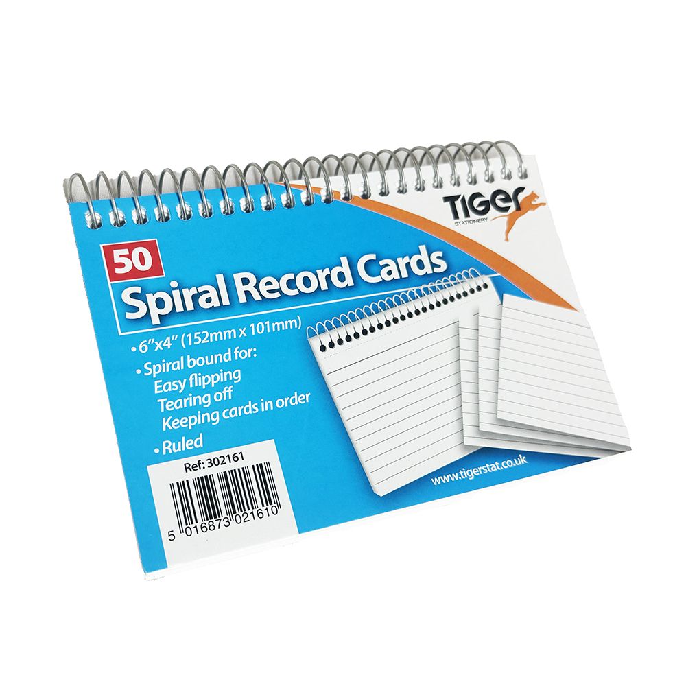 TIGER Record Card Spiral Ruled 6 x 4 inches 302161 (50shts)