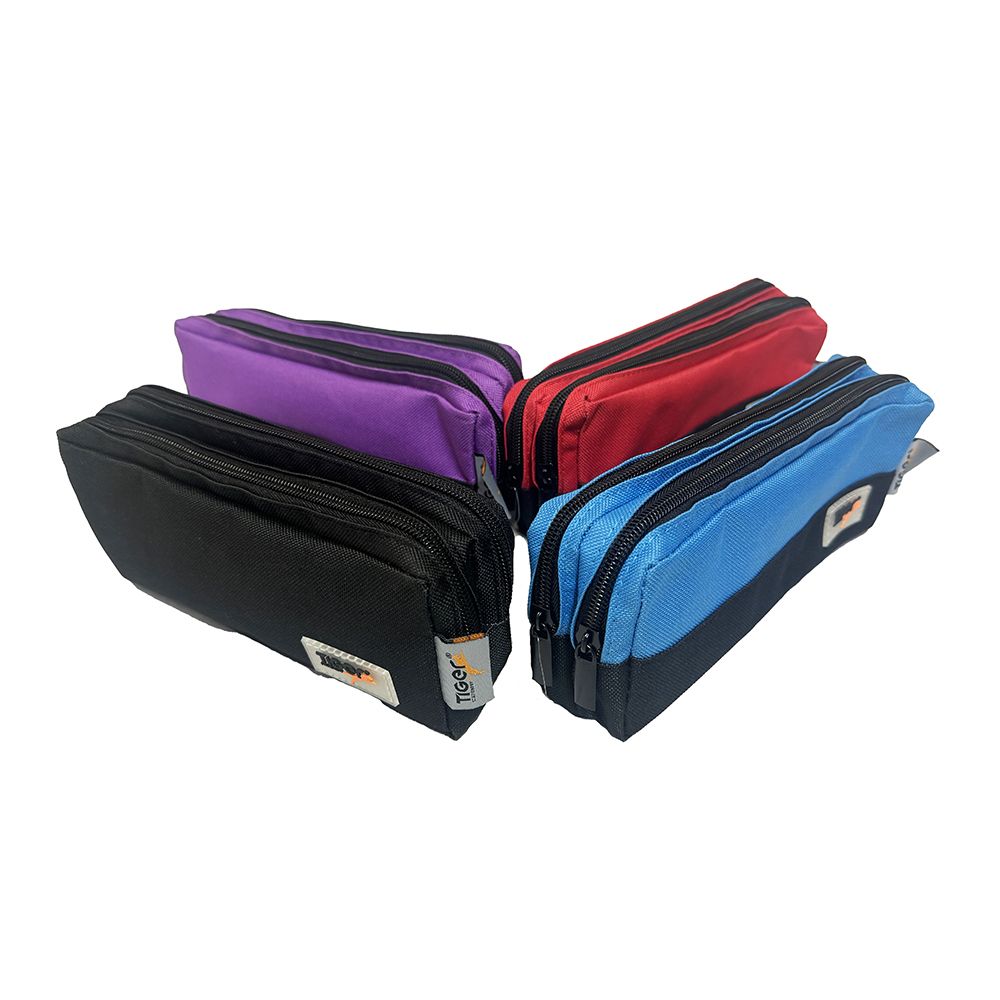 Tiger Pencil Case Double Zip Rectangular Assorted 8.3 x 3 x 3.7 inches ea 301857