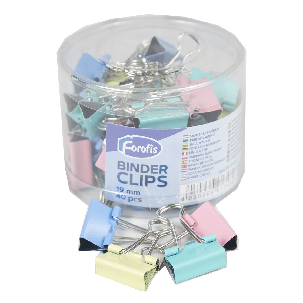 Forofis Binder Clip 19mm Assorted Colour   91348 ea-tub/40