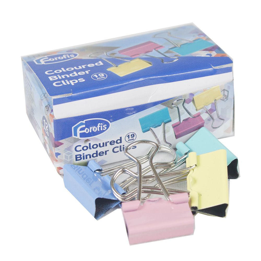 Forofis Binder Clip 19mm Assorted Colour   91371 ea-tub/12