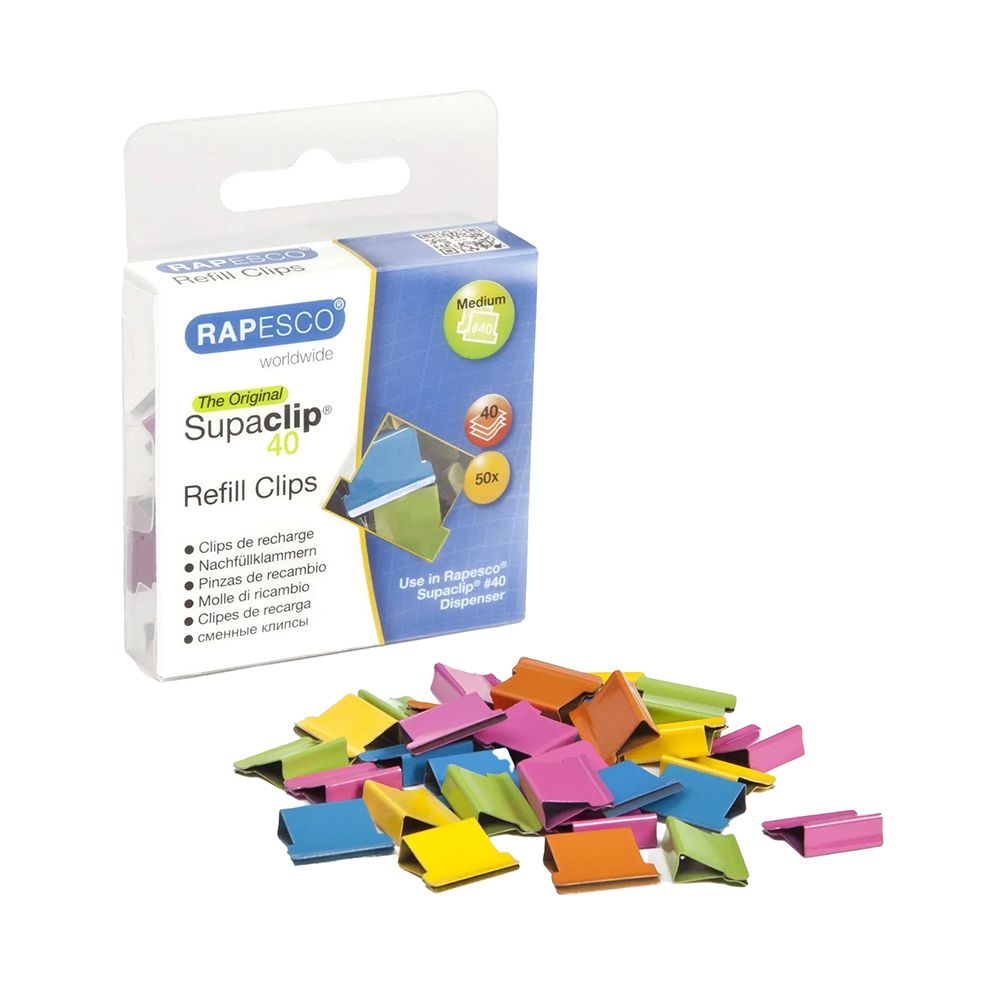 Rapesco SupaClip Refill Clips #40 Assorted Colours  RC4050MC