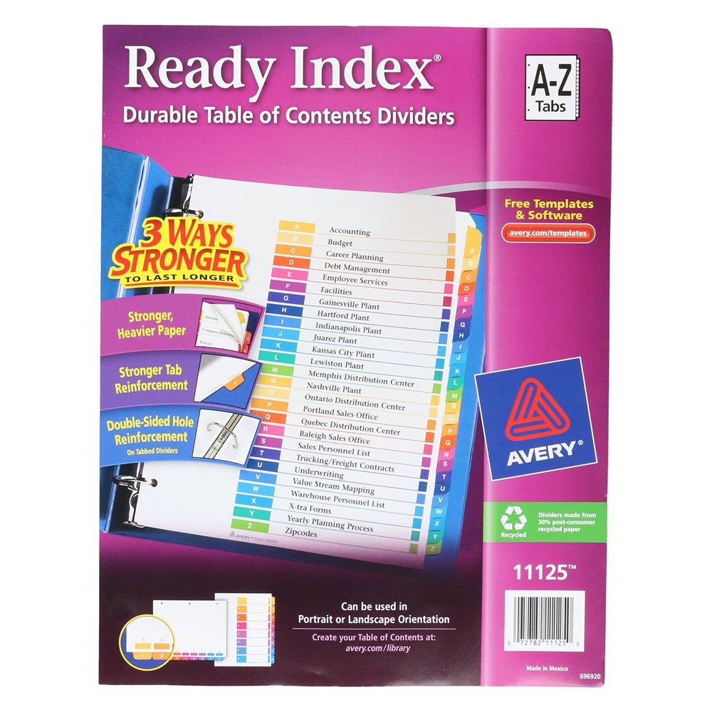 Avery Index Dividers  A-Z Multicolour  RI213AZ   11125