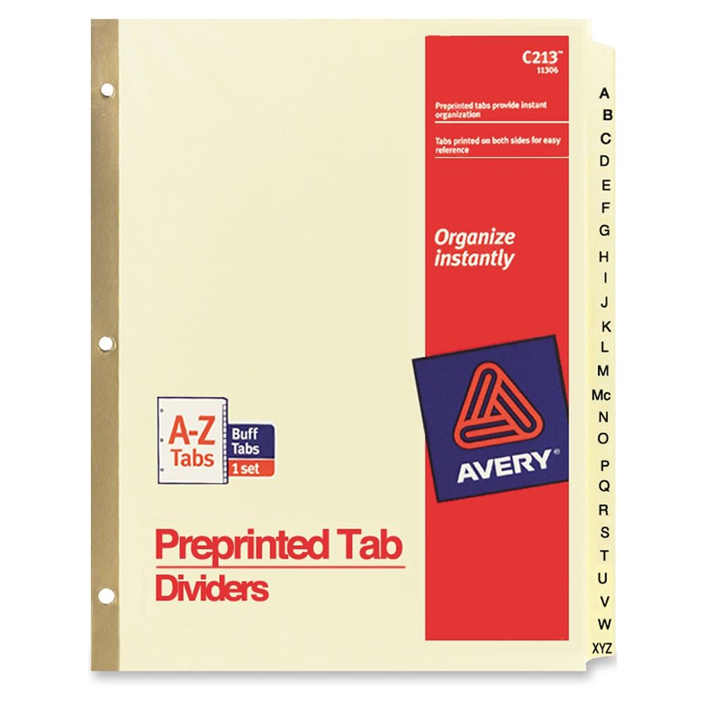 Avery Index Dividers A-Z  Letter Size  C-213 11306 ea set