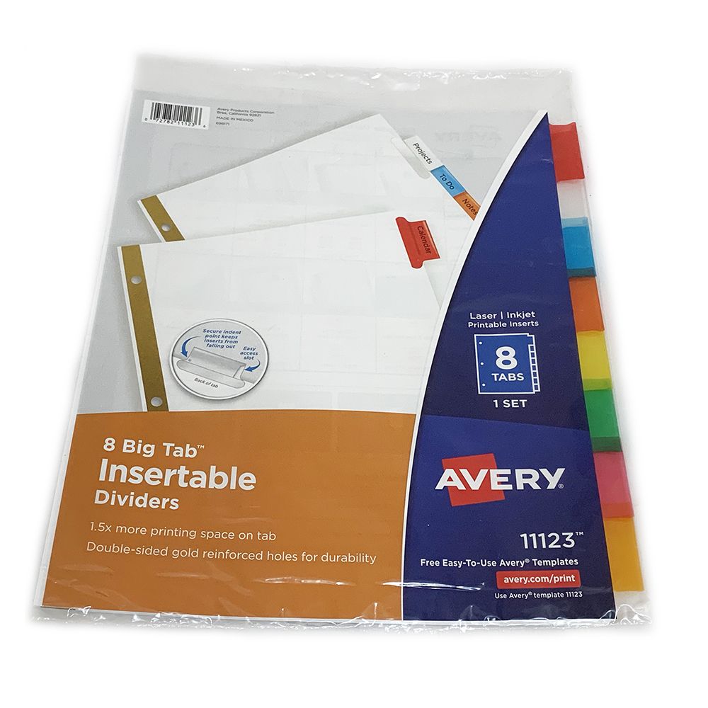 Avery Tab Dividers 1-8 Big Tab Gold Reinforced Holes Multicolour   11123 per set