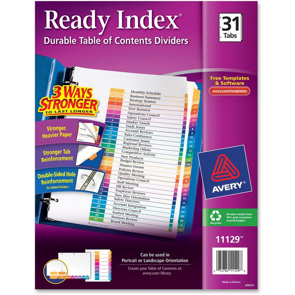 Avery Tab Dividers 1-31  for a 3-Ring Binder        11129