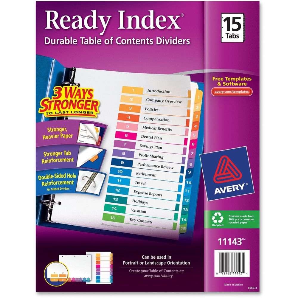 Avery Tab Dividers 1-15 (One Step)        11143
