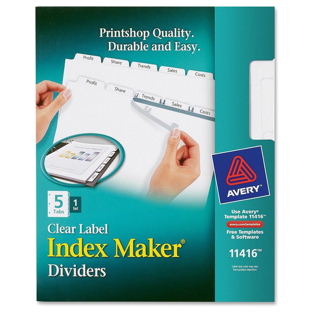 Avery Tab Dividers Clear 5  Index Maker Use with Laser/Inkjet   11416 ea-set