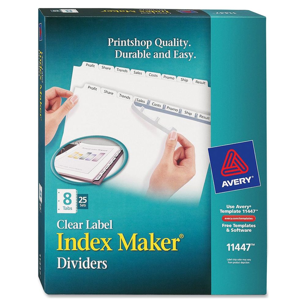 Avery Tab Dividers Index Maker 8-Tab Clear Labels 11447 ea-bx/25