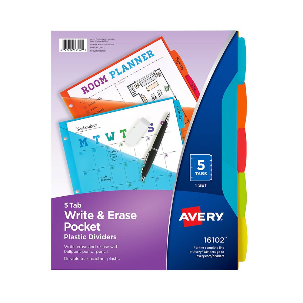 Avery Dividers Plastic Write and Erase Set of 5-Tab   16102 per set
