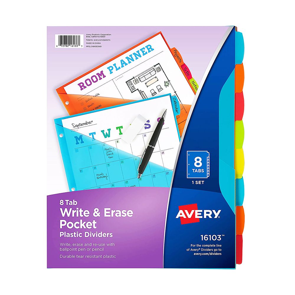 Avery Dividers Plastic Write and Erase Set of 8-Tab   16103 per set