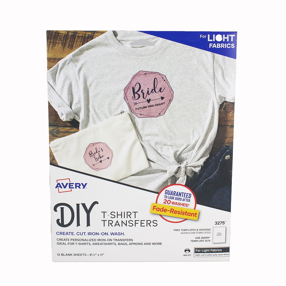 Avery Fabric Transfer for Light Fabrics 8 1/2 x 11, (Inkjet)  3275  12 Matt shts
