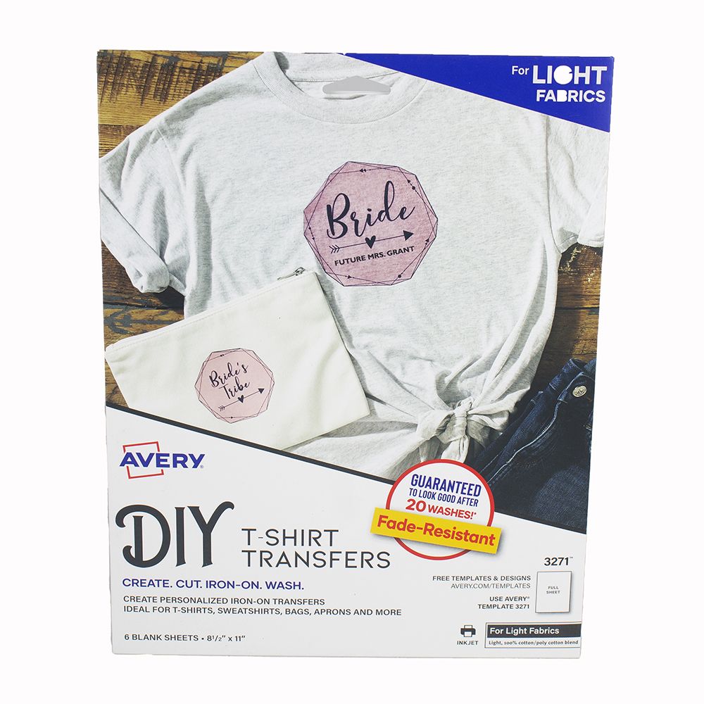 Avery Fabric Transfer for Light Fabrics 8 1/2 x 11, (Inkjet)  3271  6 Matt shts