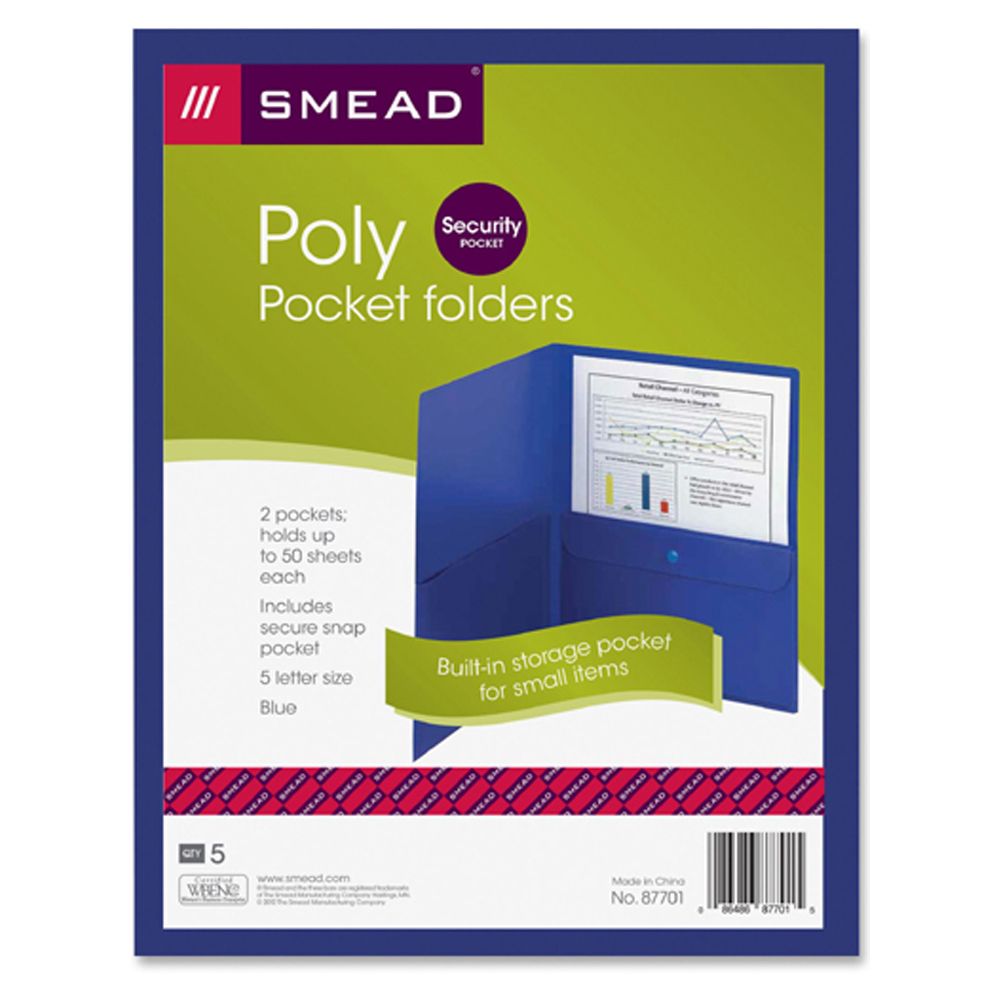Smead File Portfolio Polyprolene 2-Pocket  Blue   87701